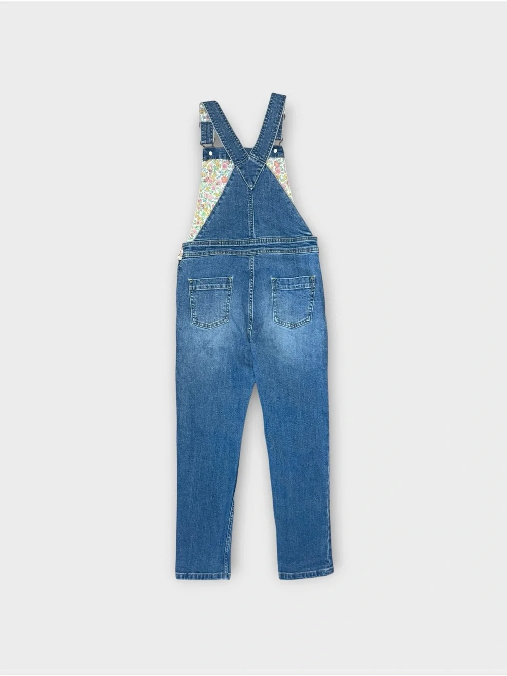 Mini Boden Rainbow Chest Embroidered Dark Wash Denim Overalls